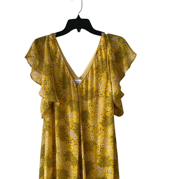 Emma & Michele Women's Size Small Yellow Floral Flutter Sleeve Maxi Dress - Picture 2 of 9